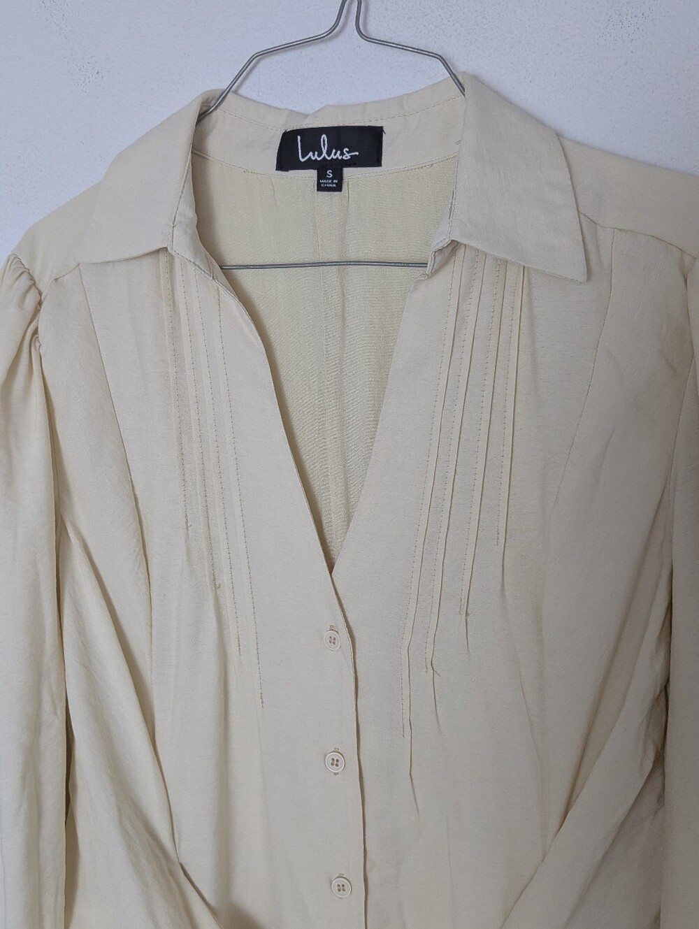 Lulus Sway of Life Cream Button-Up Tie-Front Shirt Dress sz S Long Sleeve EUC - Picture 8 of 16